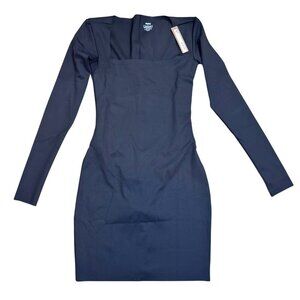 SKIMS Body Long Sleeve Square Neck Dress Onyx Black Size M NWT Sculpt Fit